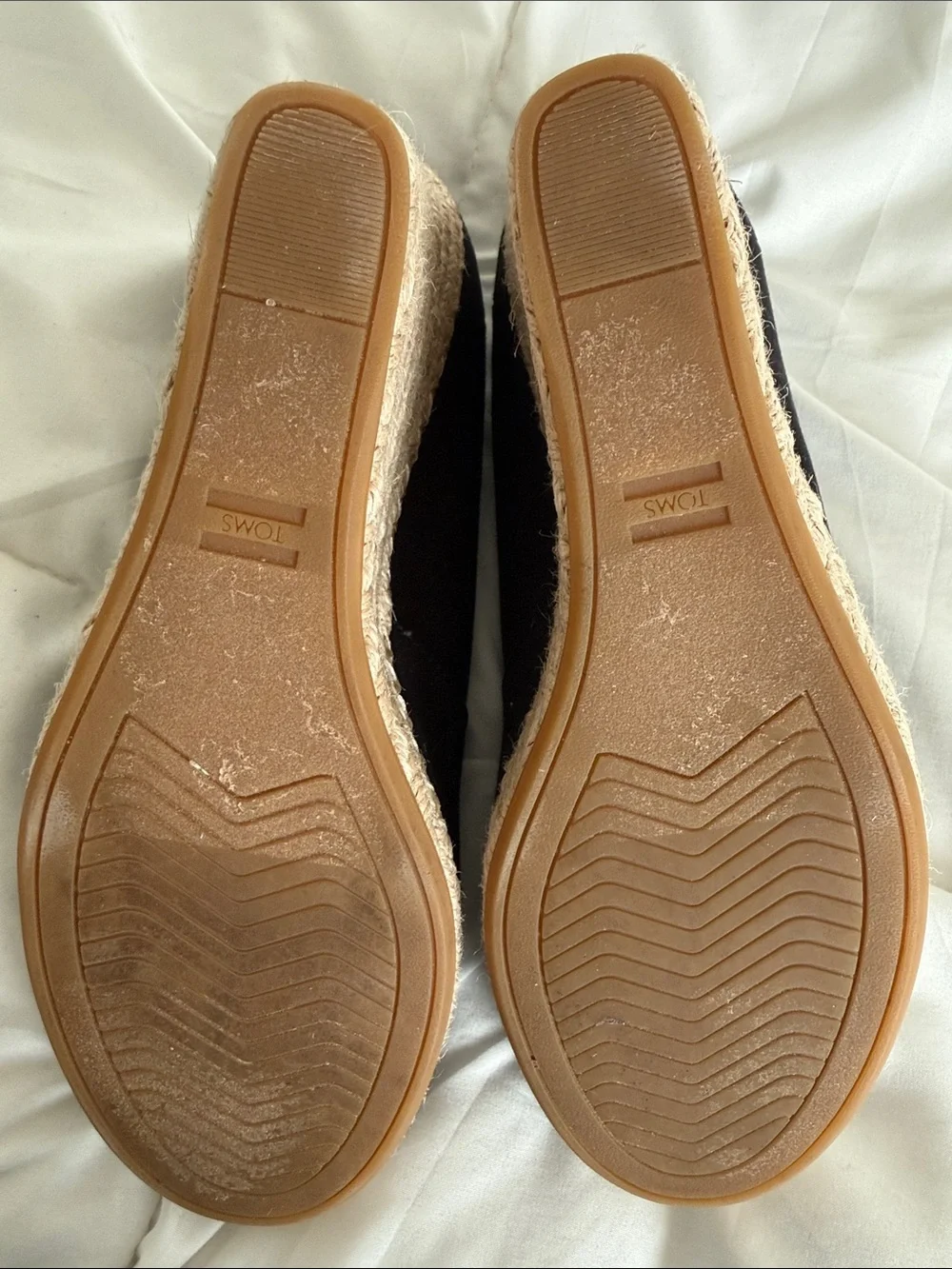 Toms Black Canvas Peep-Toe Espadrille Wedges
